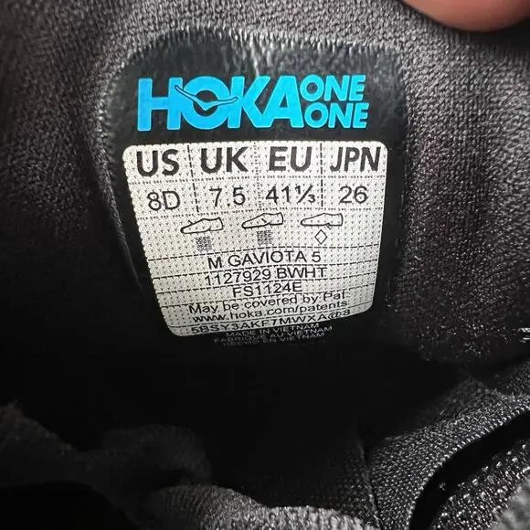 Hoka One One Gaviota 5 Men's 8 D Road Running Cushion Black White Sneaker Shoes